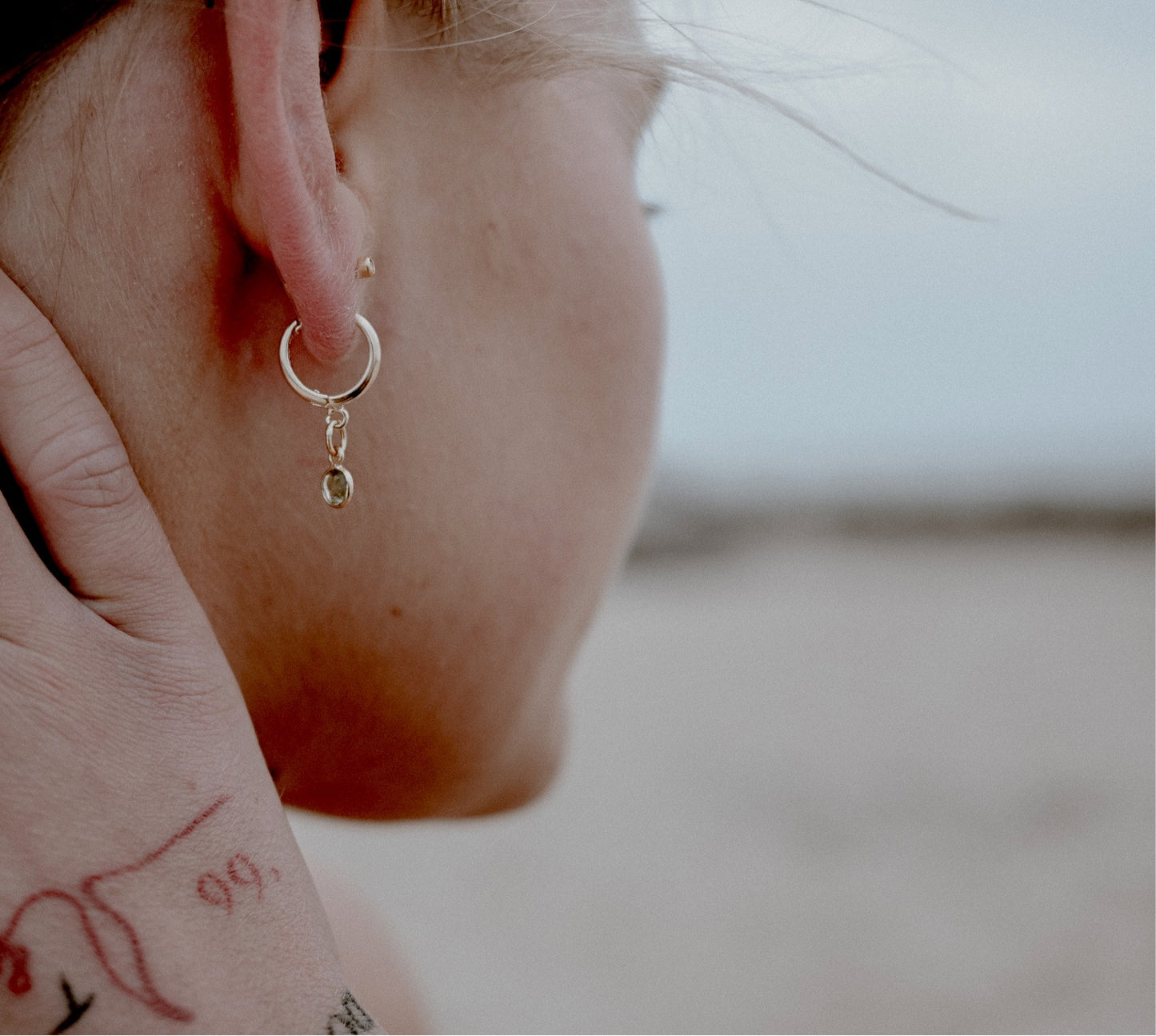 Peridot Drop Hoop Earrings