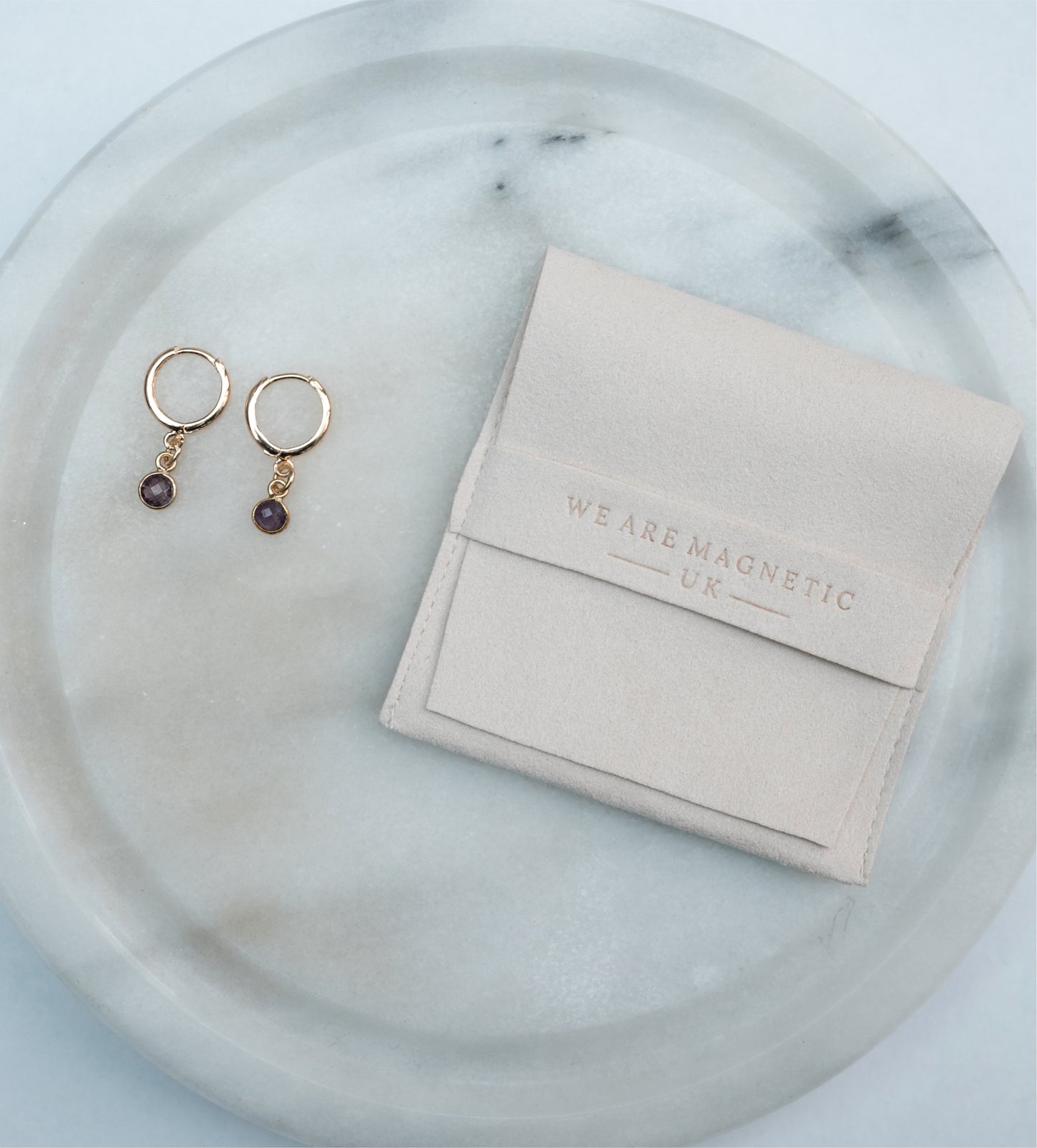 Amethyst Drop Hoop Earrings