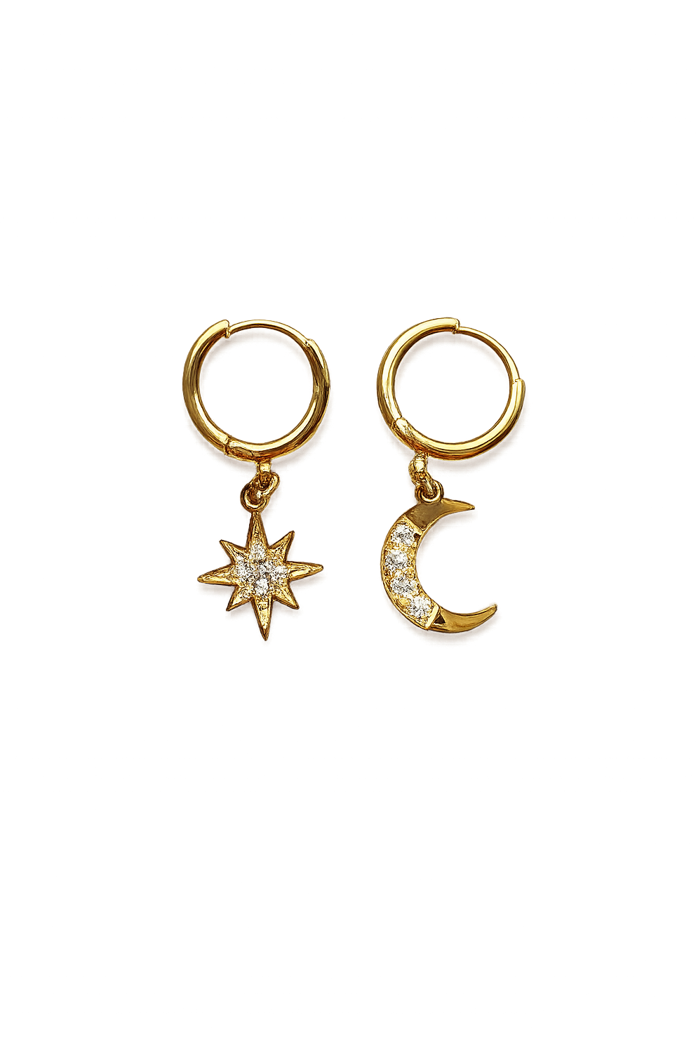 Moon & Star Drop Hoop Earrings