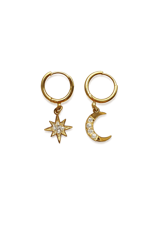 Moon & Star Drop Hoop Earrings