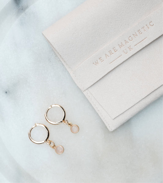 Rose Quartz Drop Hoop Earrings