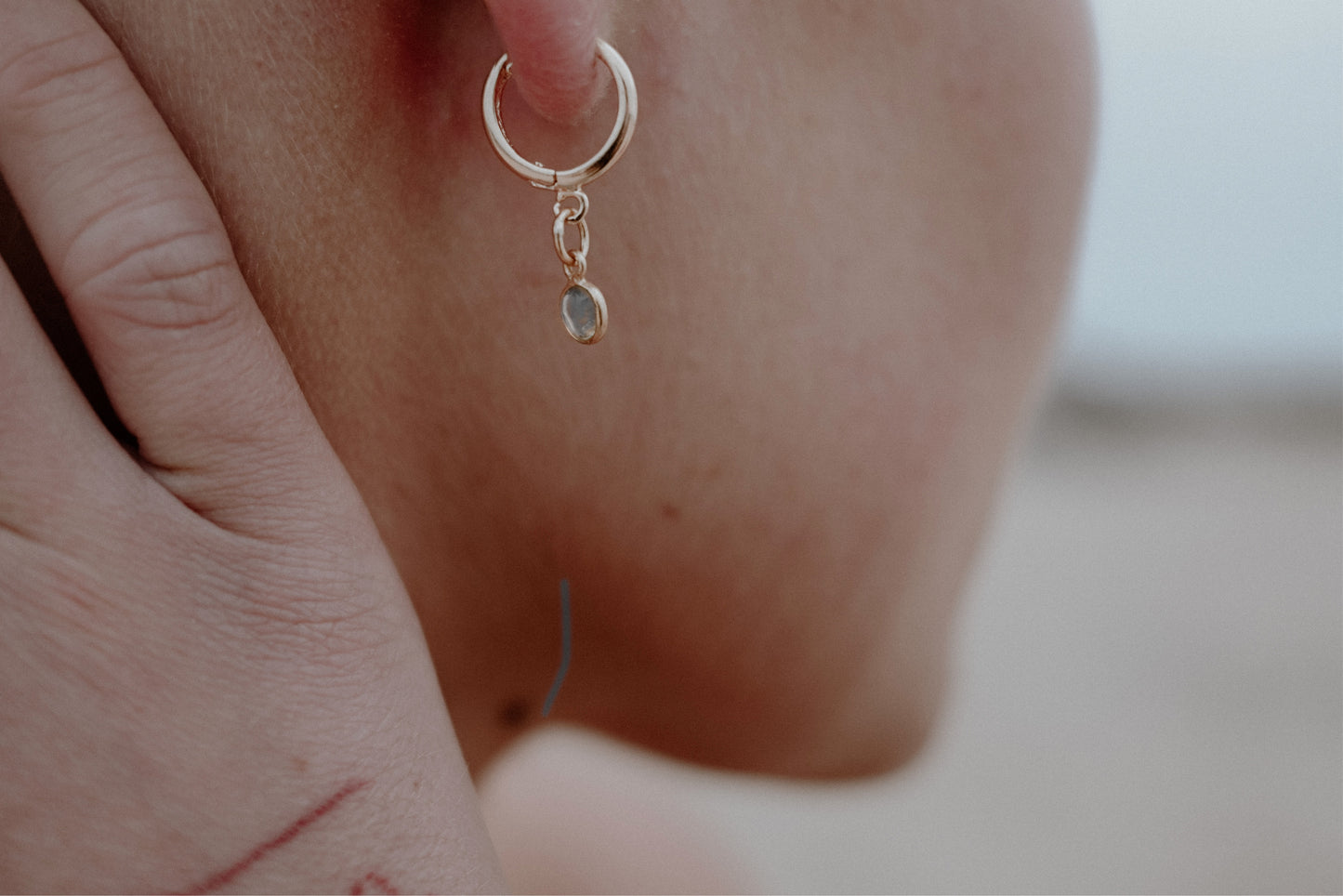 Moonstone Drop Hoop Earrings