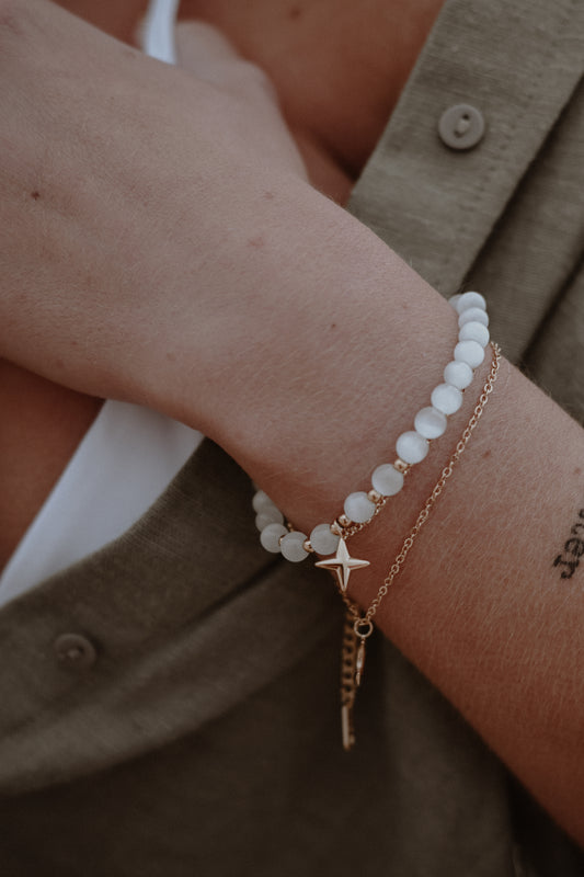 Opalite Bead Elastic Bracelet