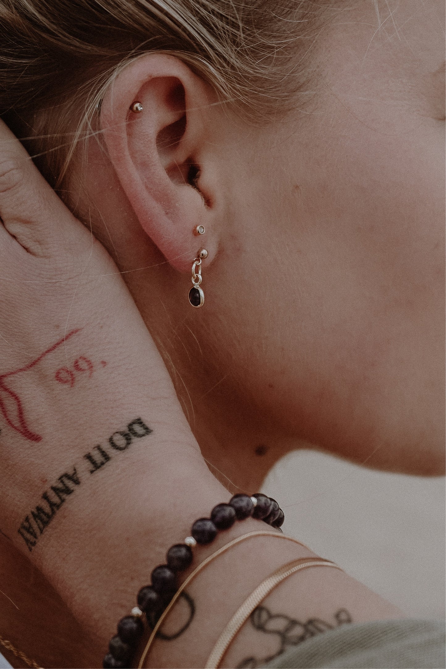 Black Onyx Drop Stud Earrings