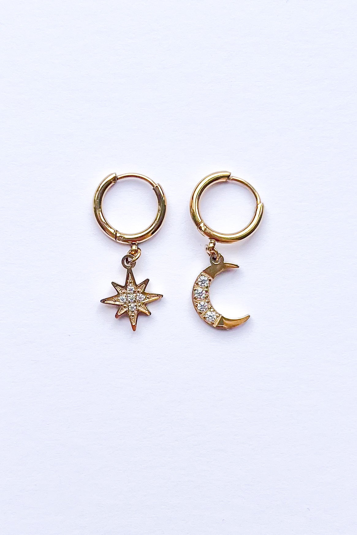 Moon & Star Drop Hoop Earrings