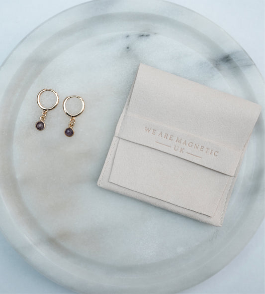 Amethyst Drop Hoop Earrings