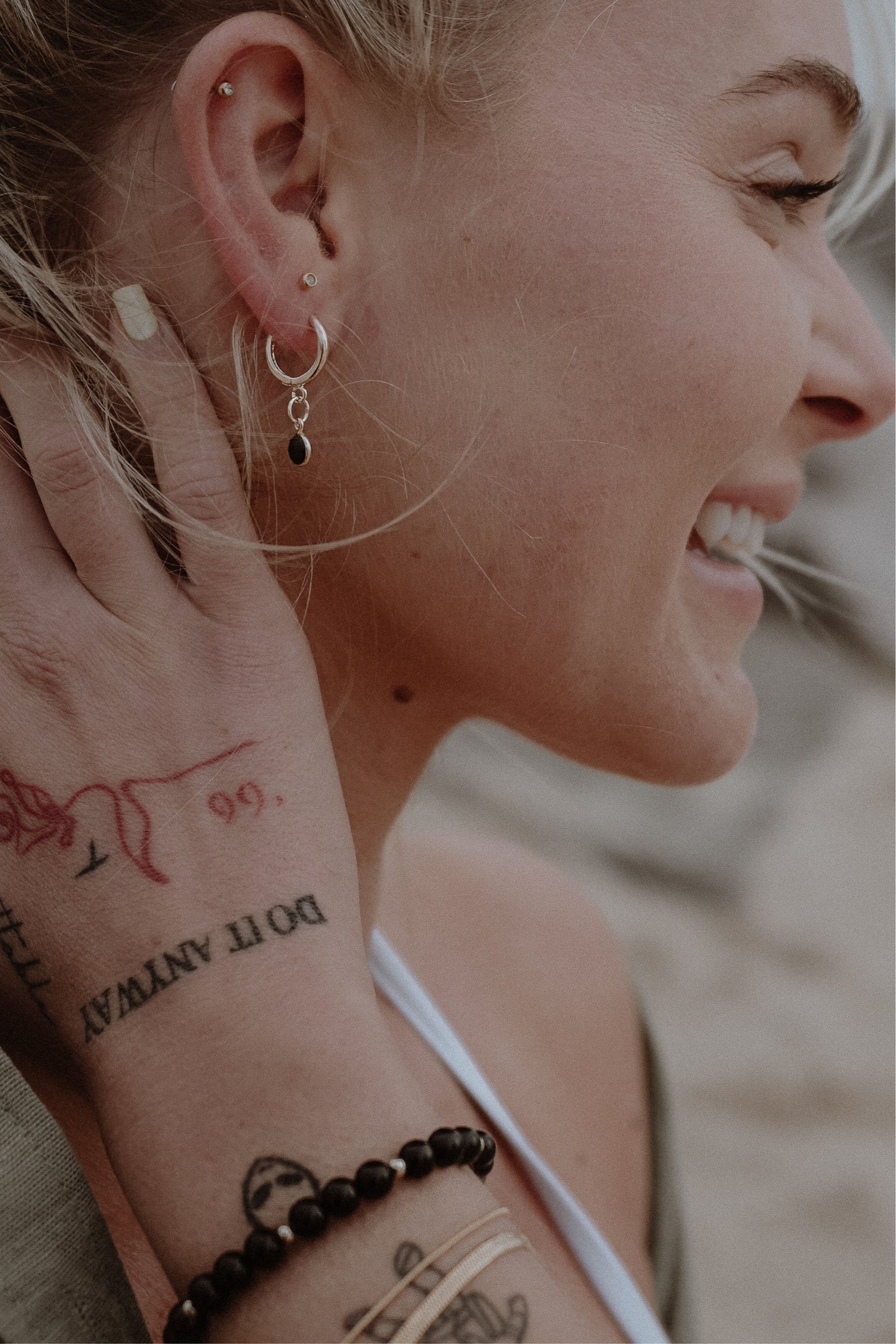 Black Onyx Drop Hoops